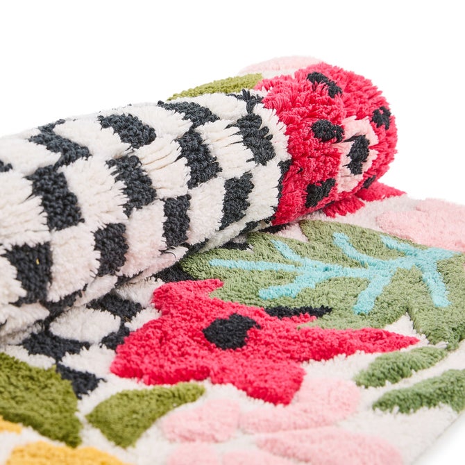 Mackenzie-Childs Bath Rug Flower Checkerboard