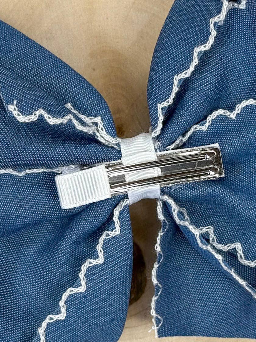 Hair Bow Denim Moonstitch