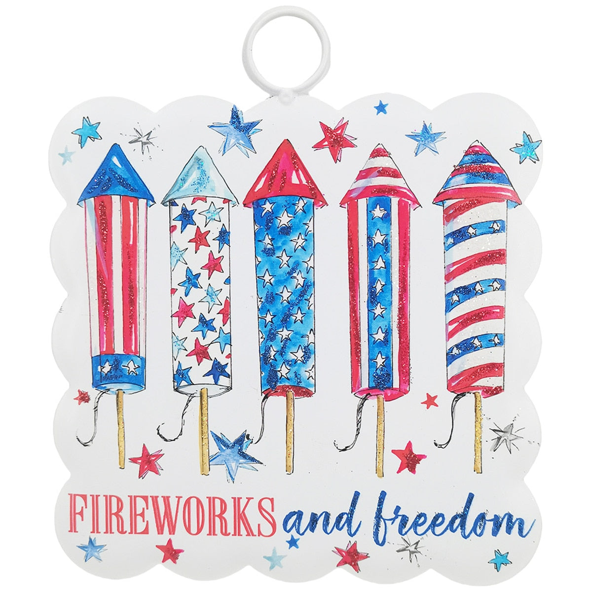 Round Top Print Mini Fireworks & Freedom Scallop