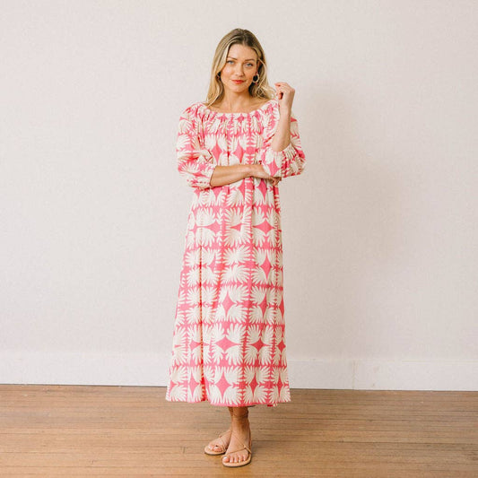 pink geometric print dress