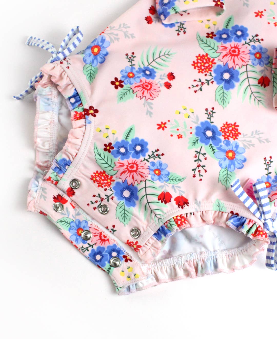 Swimsuit Coastal Breeze Floral Long Sleeve One Piece Rash Guard with Signature Rear Ruffles Baby Girls