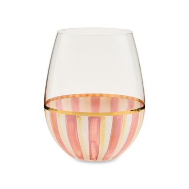 rosy stripe Mackenzie Childs wine glass 
