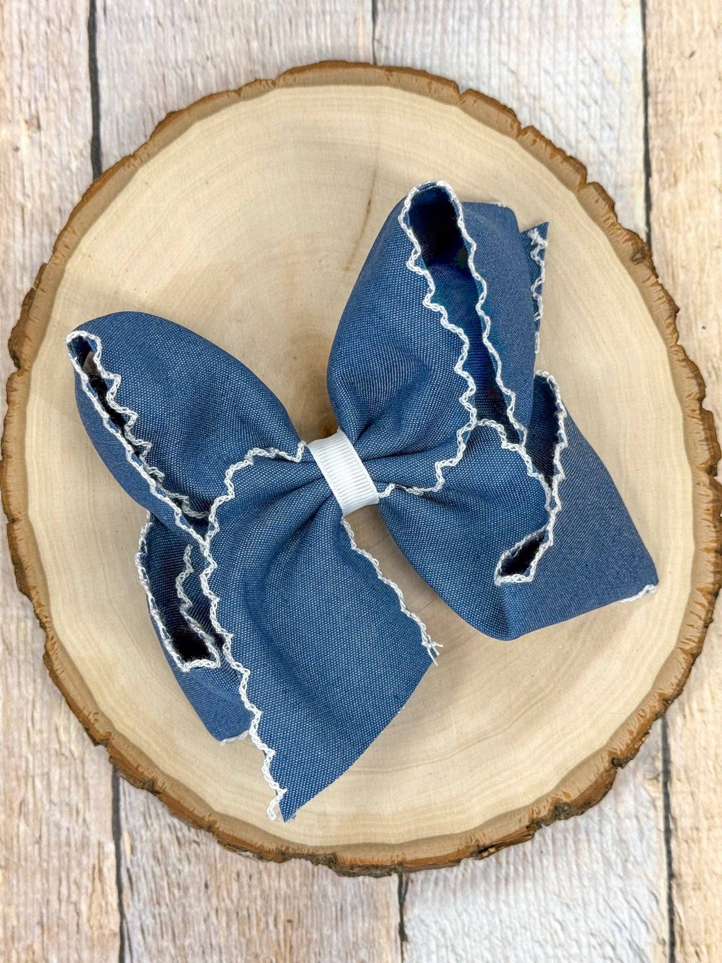 Hair Bow Denim Moonstitch