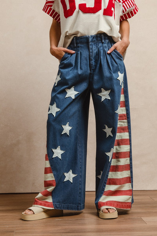 wide leg american flag jeans