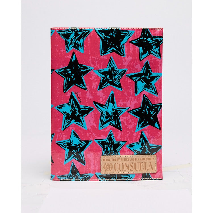 Presley Consuela notebook, Pink notebook with turquoise stars 