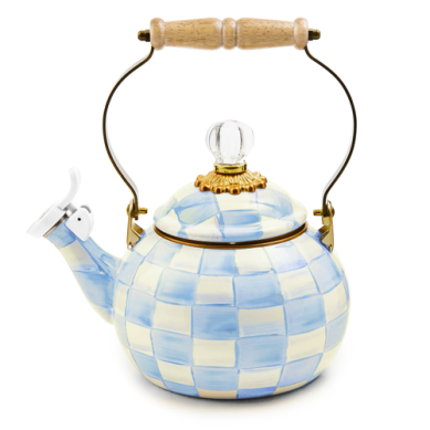 Mackenzie Childs Tea Kettle Sky Check Whistling