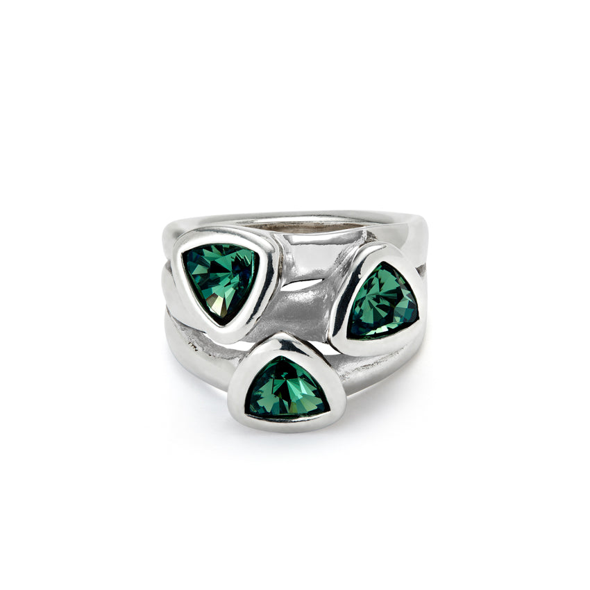 silver stacked ring with green stones 