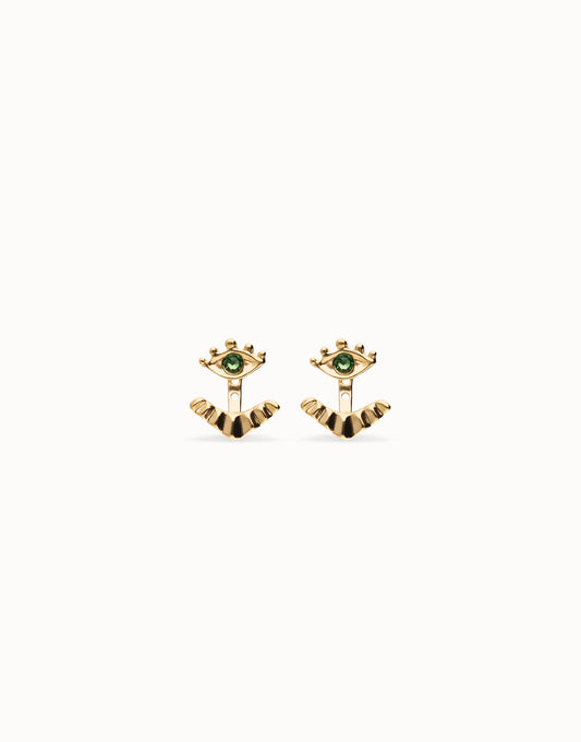 gold eye earring with green stone 