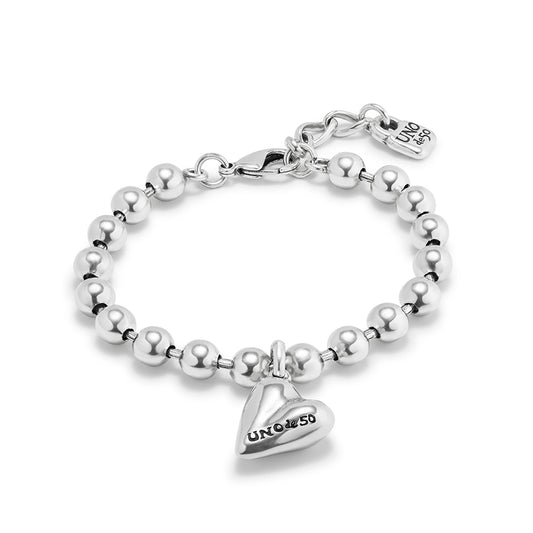 silver beaded bracelet with heart charm 